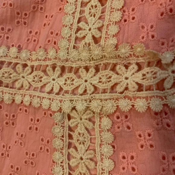 Primrose Peach/Coral Flower Eyelet Mini Dress size S - Picture 5 of 5